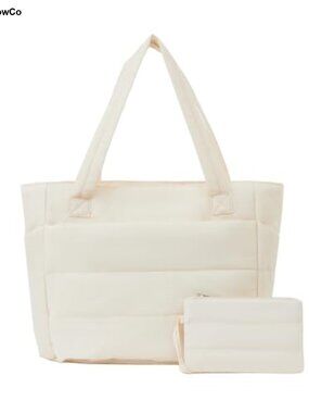 Quilted Puffer Tote Bag Lightweight Nylon Shoulder Bag Zip Work Travel